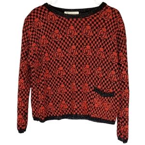 7104 * Diversity Vintage Metallic Rose Checkerboard Sweater Red Black Size Unkno